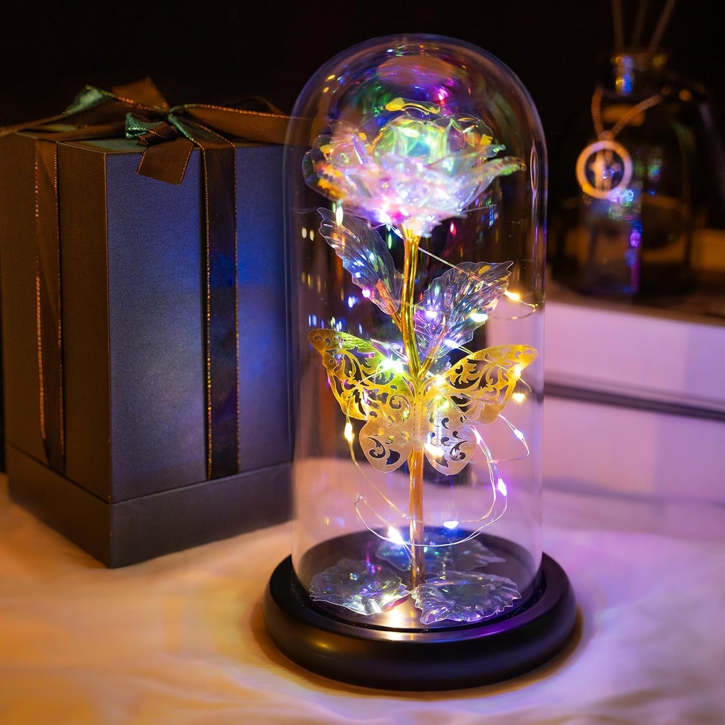 Eternal Rose Flower LED Enchanted Galaxy Rose Girlfriend Valentine'S Gift