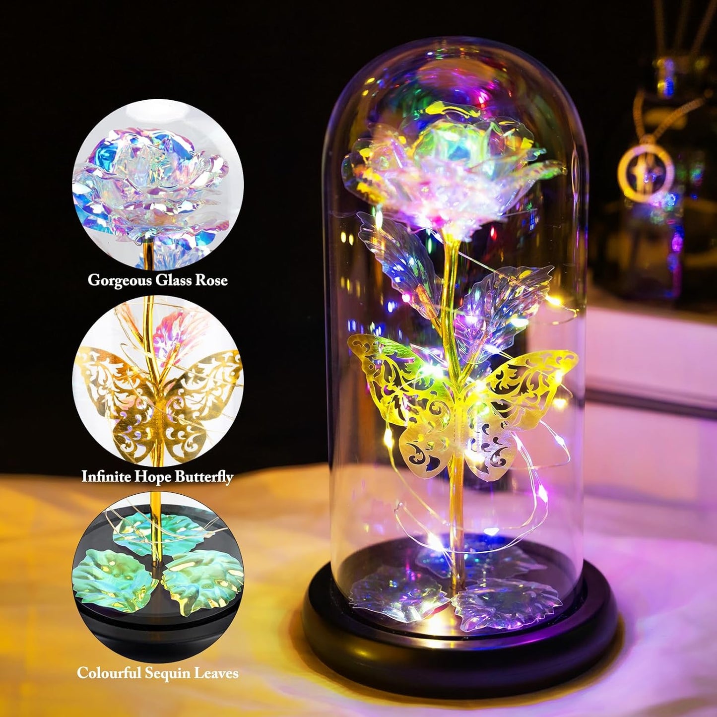 Eternal Rose Flower LED Enchanted Galaxy Rose Girlfriend Valentine'S Gift