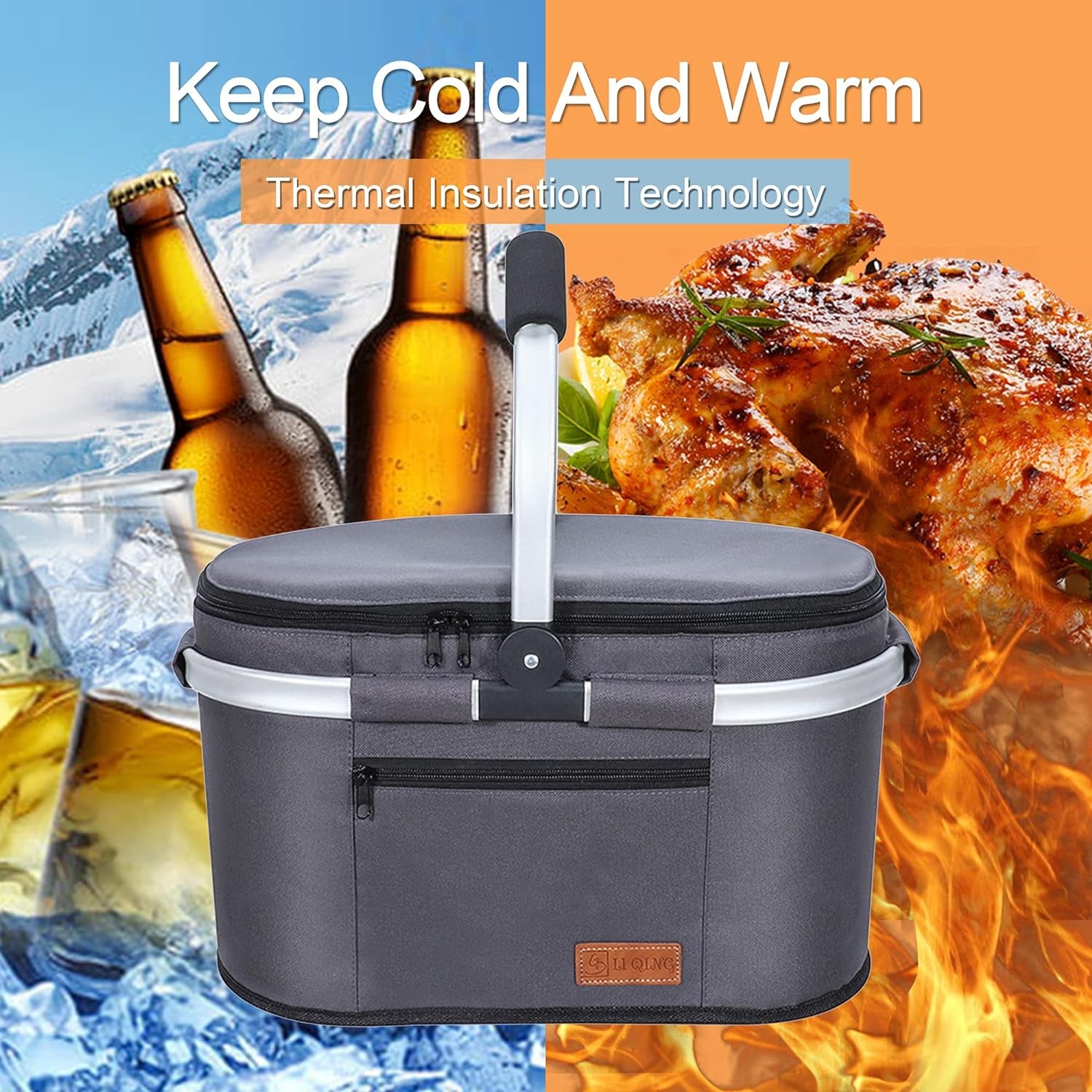 30L Picnic Basket Insulated Cooler Portable Collapsible