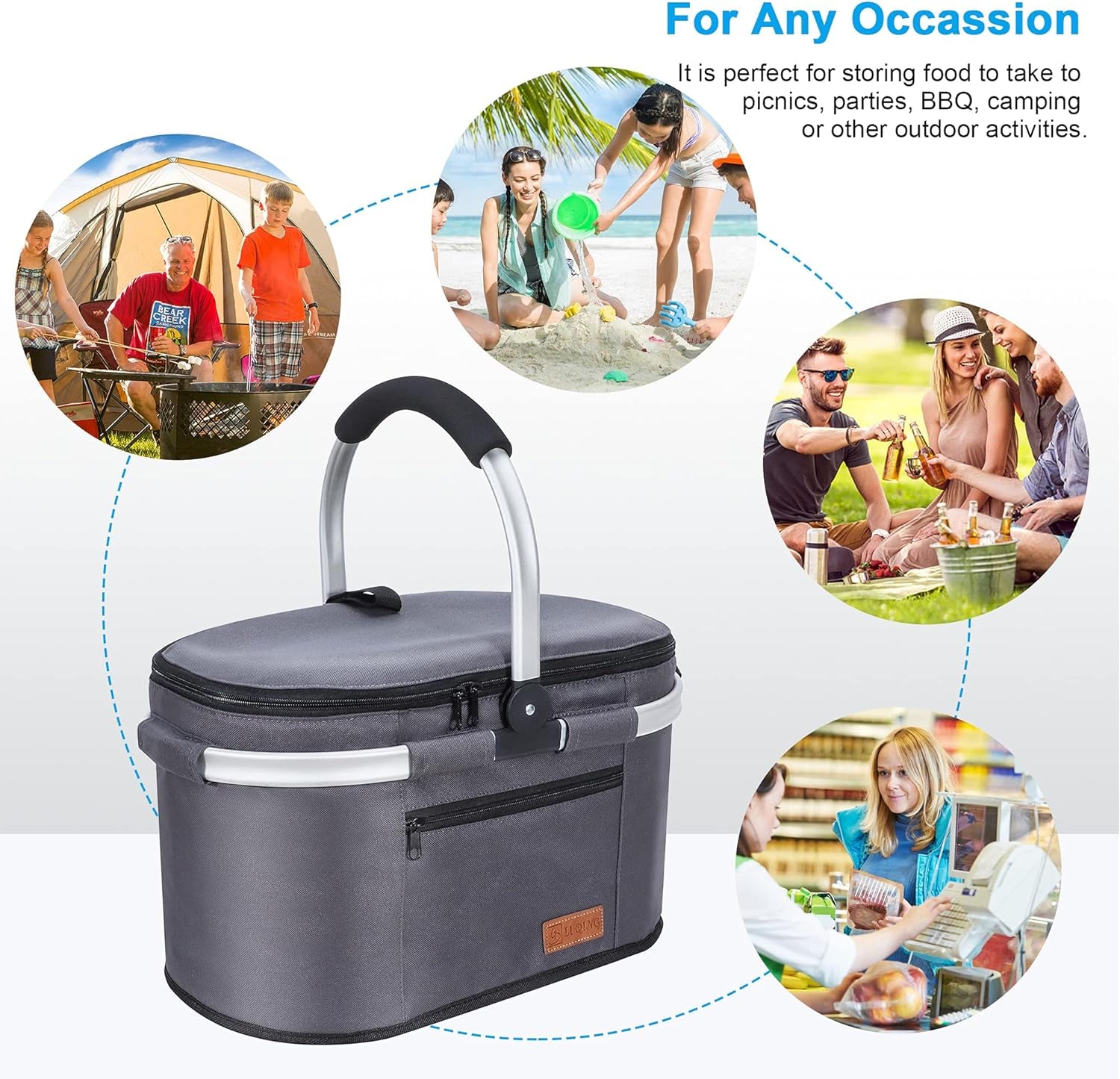 30L Picnic Basket Insulated Cooler Portable Collapsible