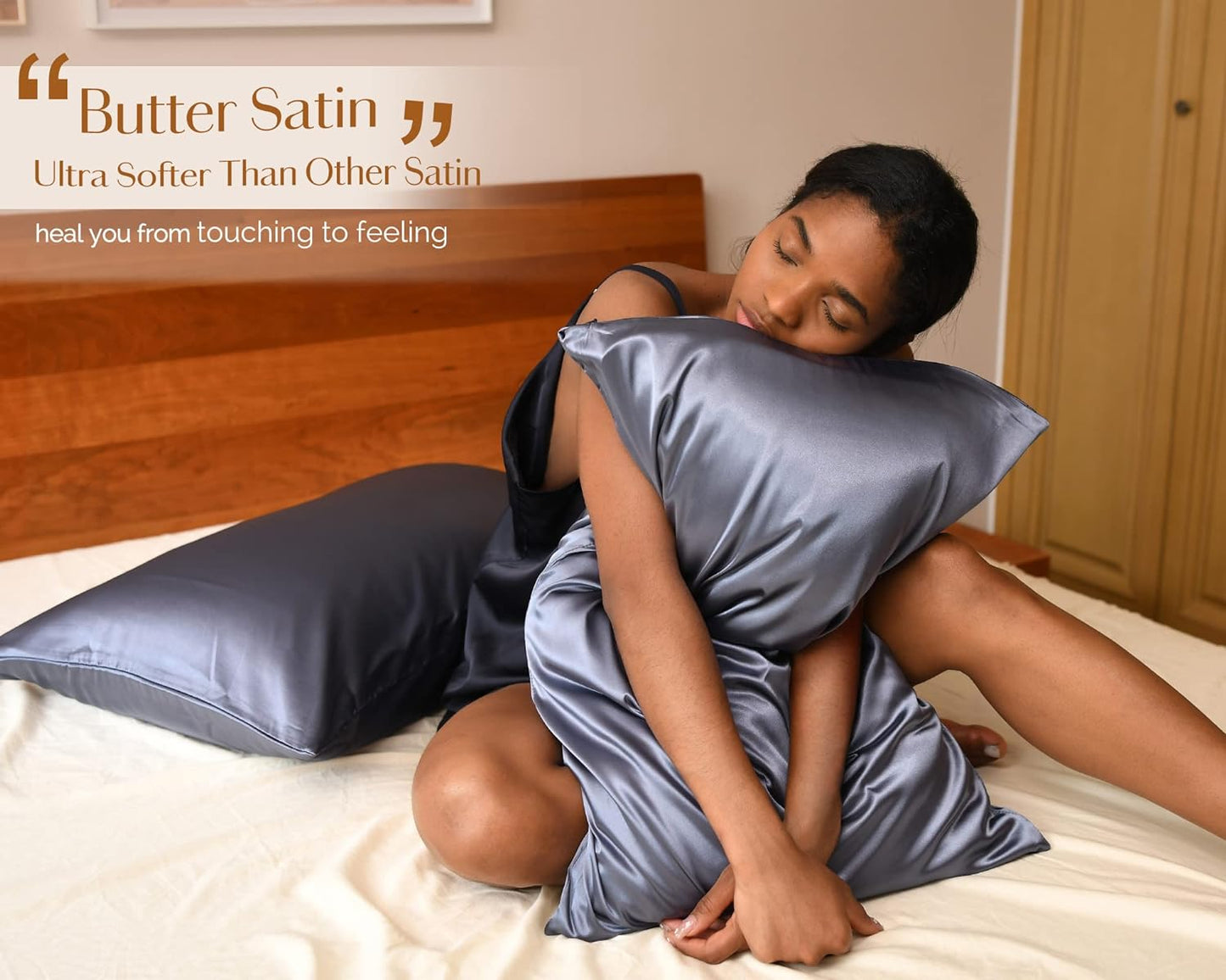 Satin Pillowcase for Hair and Skin - Queen Pillow Cases Set of 2 Pack